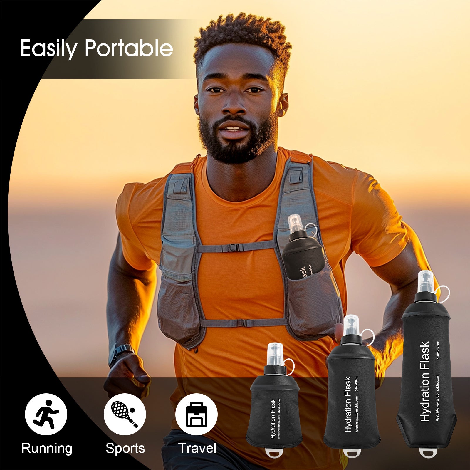 TPU Soft Water Bottle, Sports Water Bottle, Cycling Black Soft Water Bottle, Outdoor Portable Collapsible Water Bottle